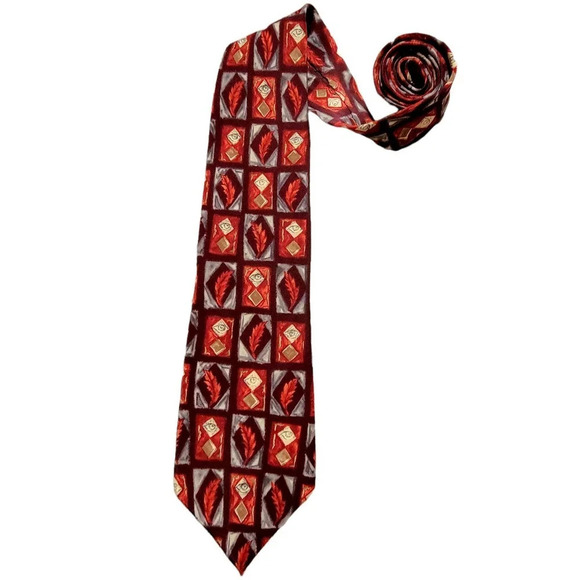 J. GARCIA Men's 100% Silk Tie Landscape with Eye Collection Ten Red Feathers - Picture 3 of 8